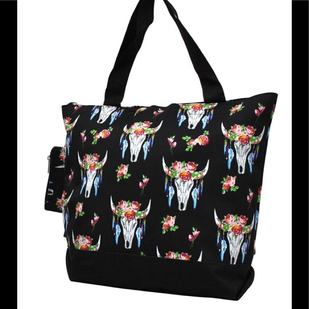 NGIL Flowered western Bull Skull Tote